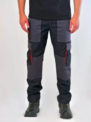 מכנס עבודה דגמ"ח שחור עם אפור כהה ואדום